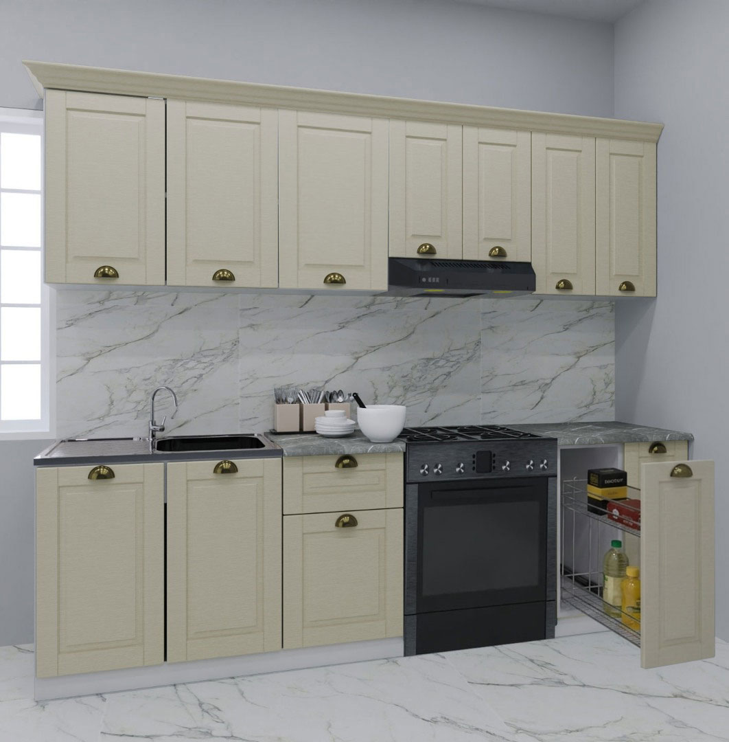 Mobilier bucătărie MDF Set, Square, Corp Jolly, 240cm, Fag