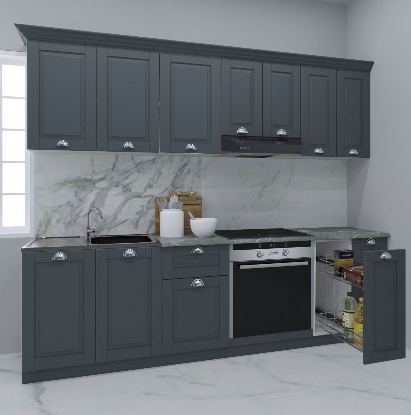 Mobilier bucătărie MDF Set, Square, Corp cuptor și Corp Jolly, 240cm, Antracit