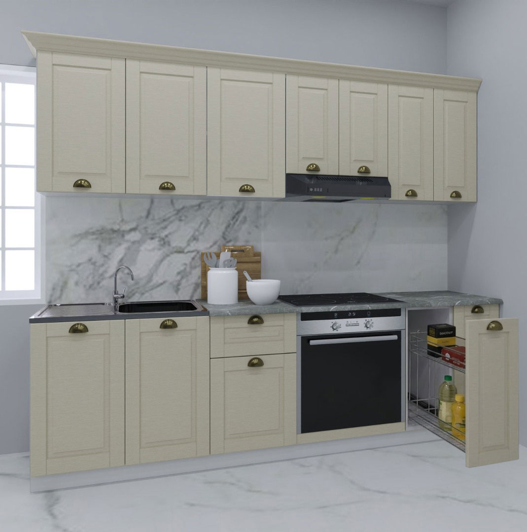 Mobilier bucătărie MDF Set, Square, Corp cuptor și Corp Jolly, 240cm, Fag