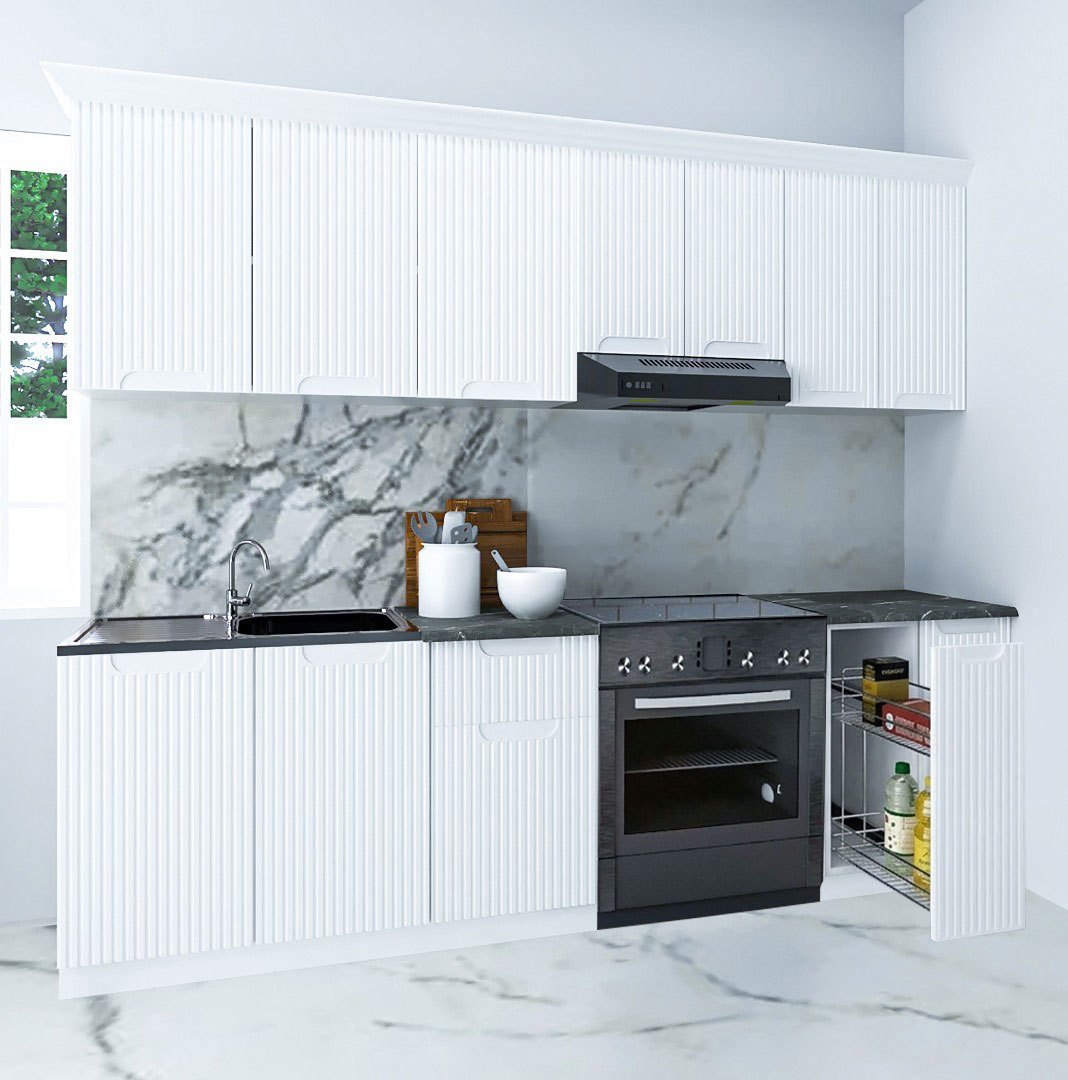 Mobilier bucătărie MDF Set, Space, Corp Jolly, 240cm, Alb Rustic