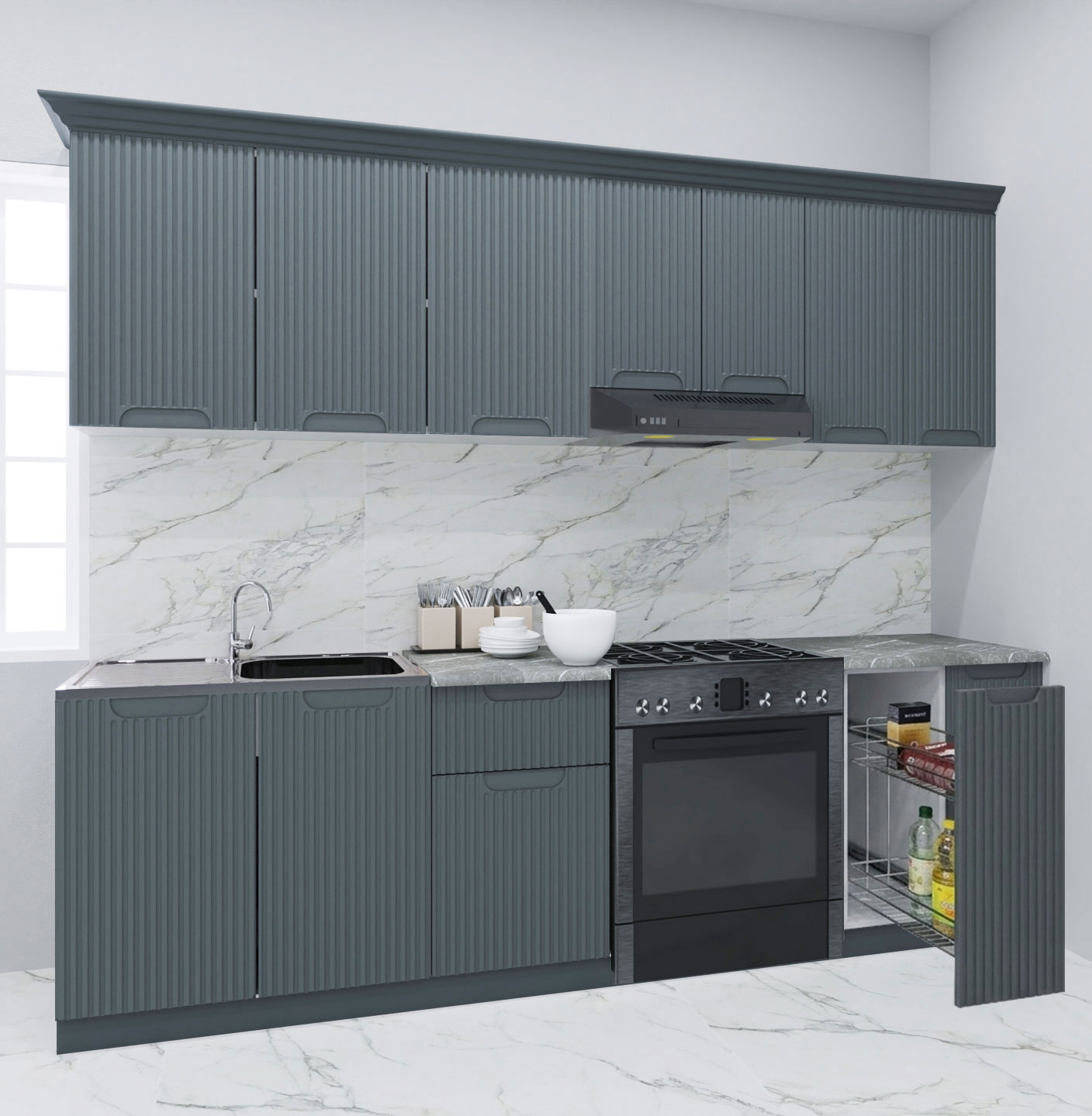 Mobilier bucătărie MDF Set, Space, Corp Jolly, 240cm, Antracit