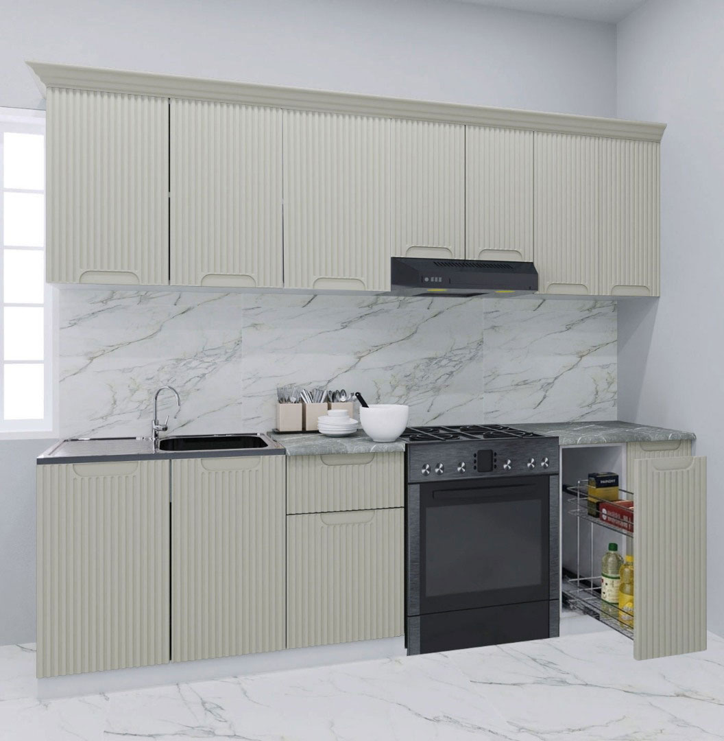 Mobilier bucătărie MDF Set, Space, Corp Jolly, 240cm, Crem