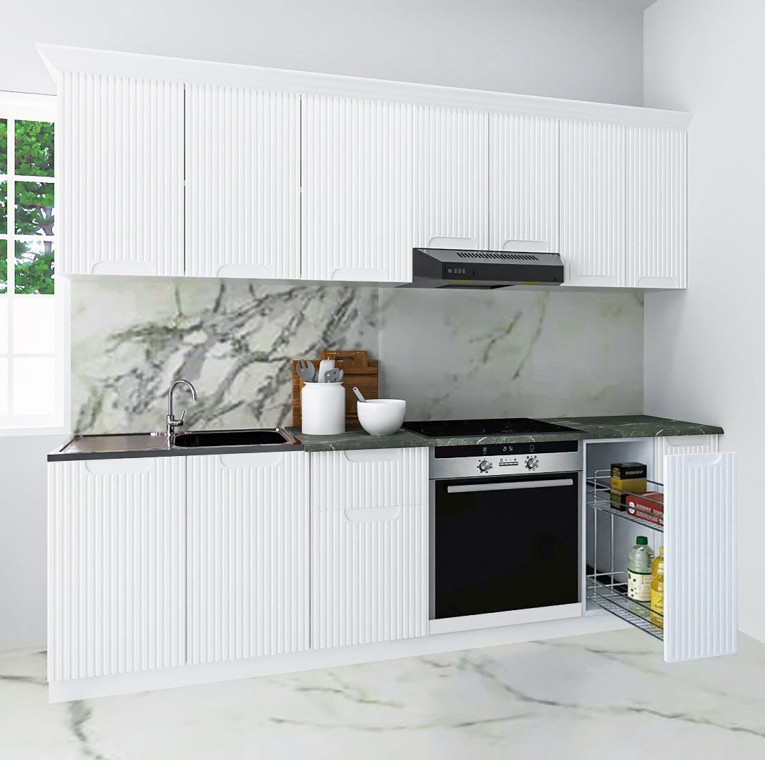 Mobilier bucătărie MDF Set, Space, Corp cuptor și Corp Jolly, 240cm, Alb Rustic