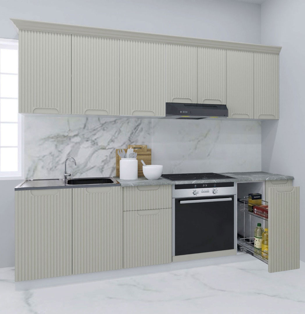 Mobilier bucătărie MDF Set, Space, Corp cuptor și Corp Jolly, 240cm, Crem