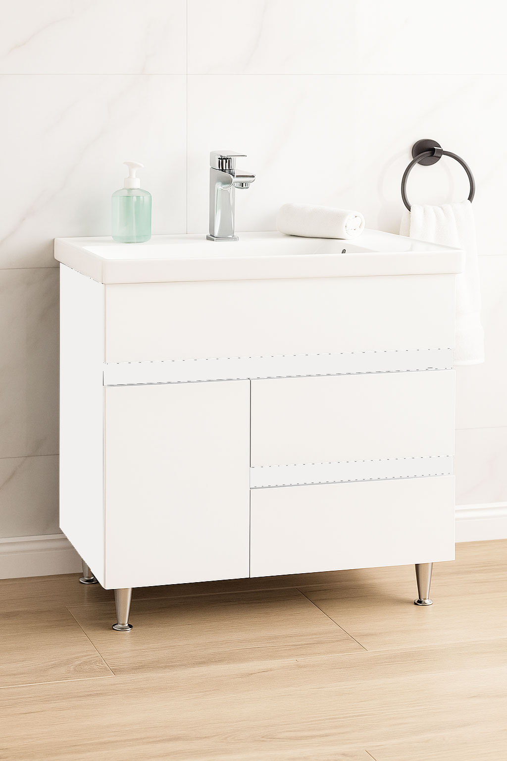 Mobilier Baie MDF și lavoar Seria 288, 80cm, Alb