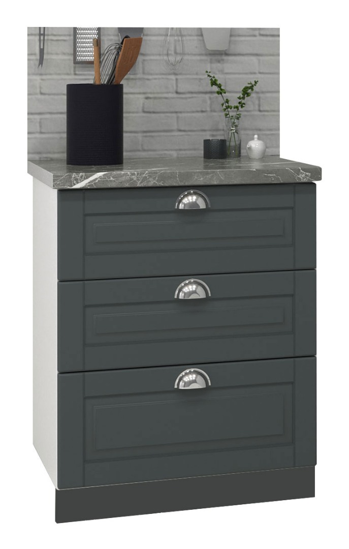Mobilier bucătărie MDF, Square, Inferior, 3 sertare, 60cm, Antracit