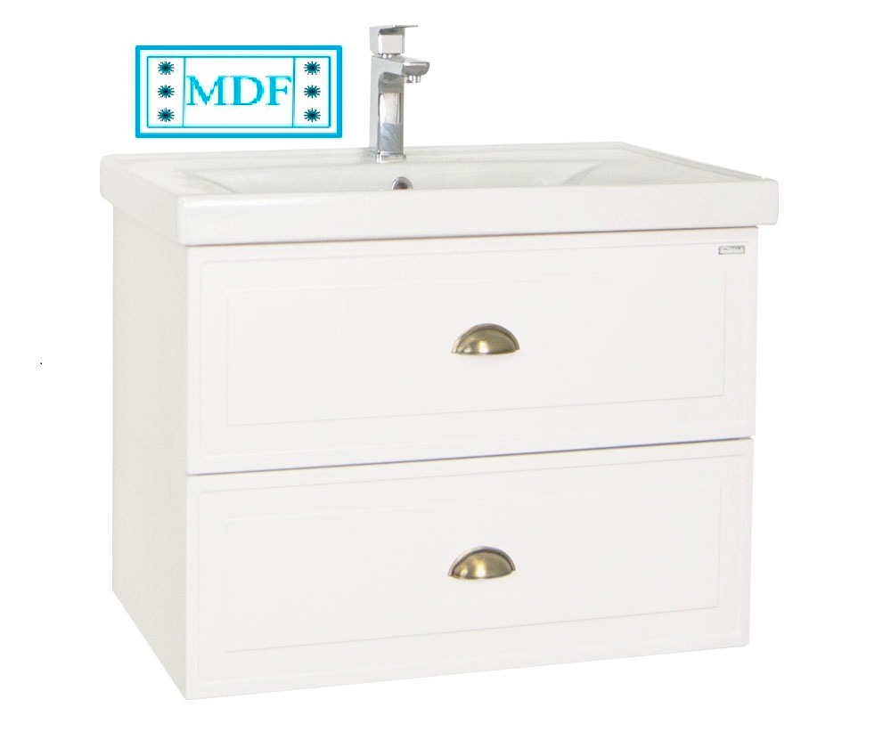 Bază MDF și lavoar Seria 796, 60cm, suspendată cu sertare, alb rustic