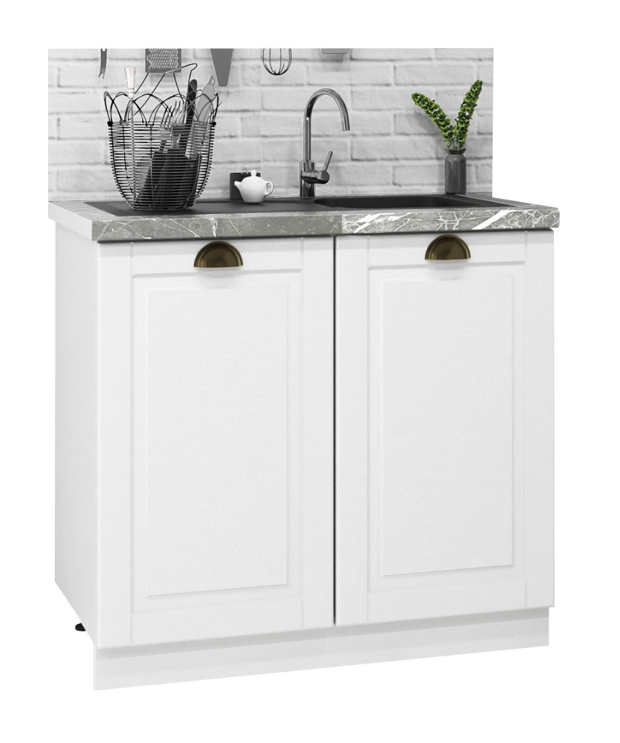 Mobilier bucătărie MDF, Square, Inferior, 2 uși, 80cm, Alb Rustic