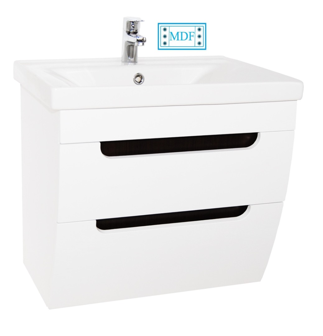 Bază și lavoar Seria 730, 60cm, suspendată cu sertare, alb rustic