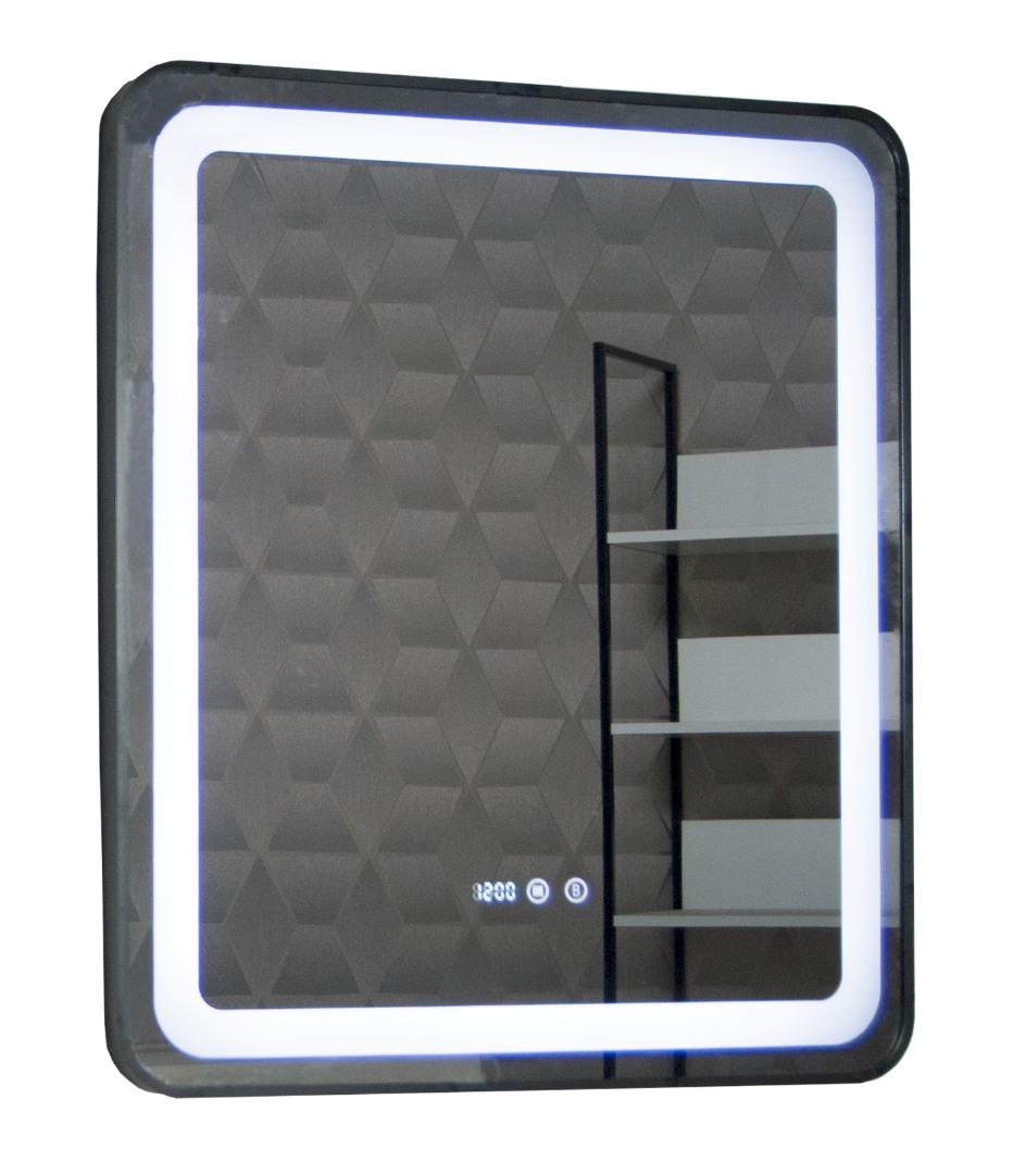 Oglindă cu iluminare LED, funcție dezaburire, ceas și termometru, MD3, 70x80cm, ramă neagră