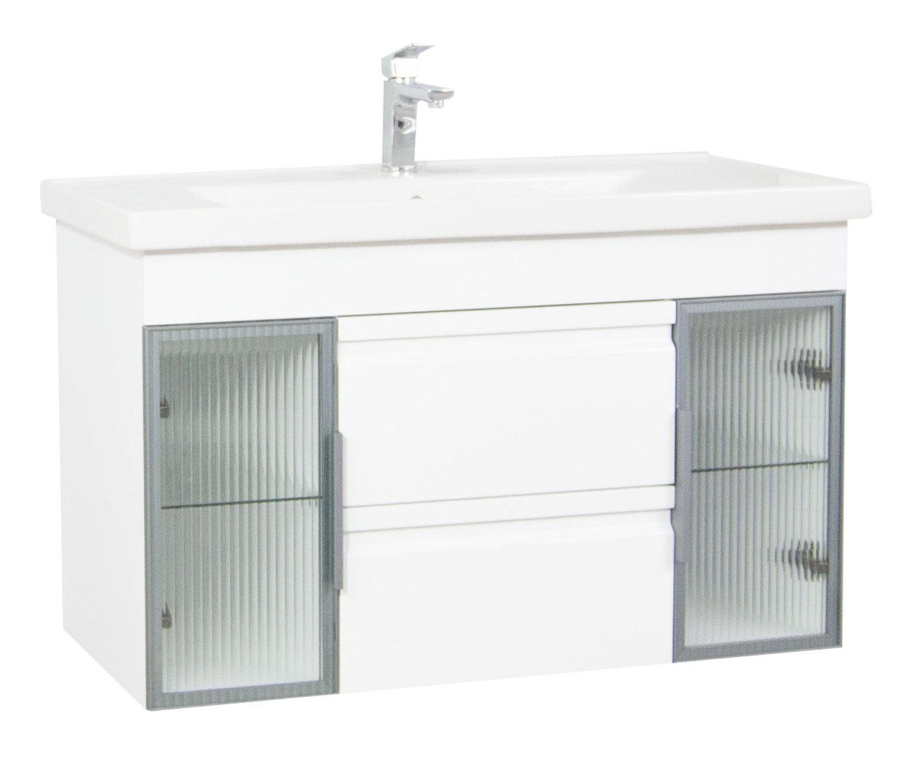 Mobilier Baie MDF și lavoar, Seria 758, 100cm, Alb