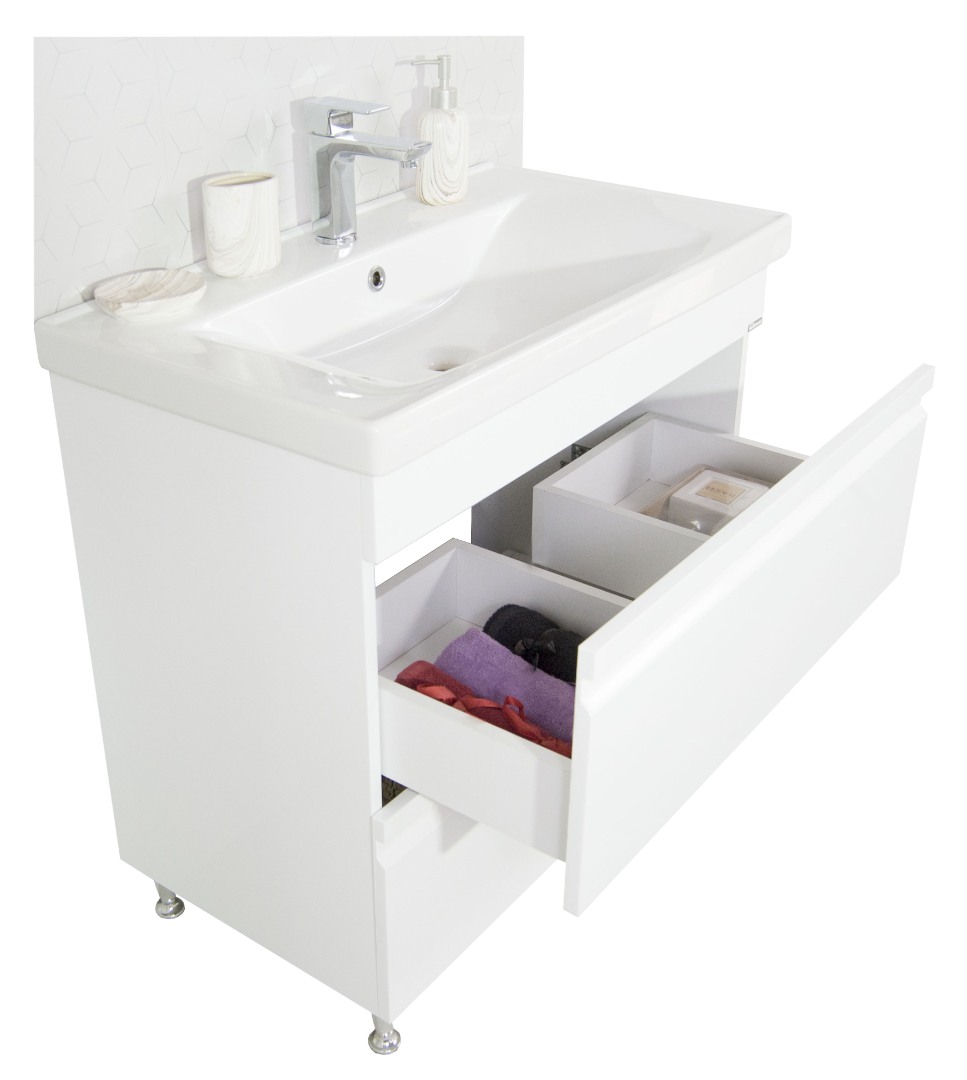 Mobilier Baie MDF și lavoar, Seria 786, Sertare, 100cm, Alb - Badenmob