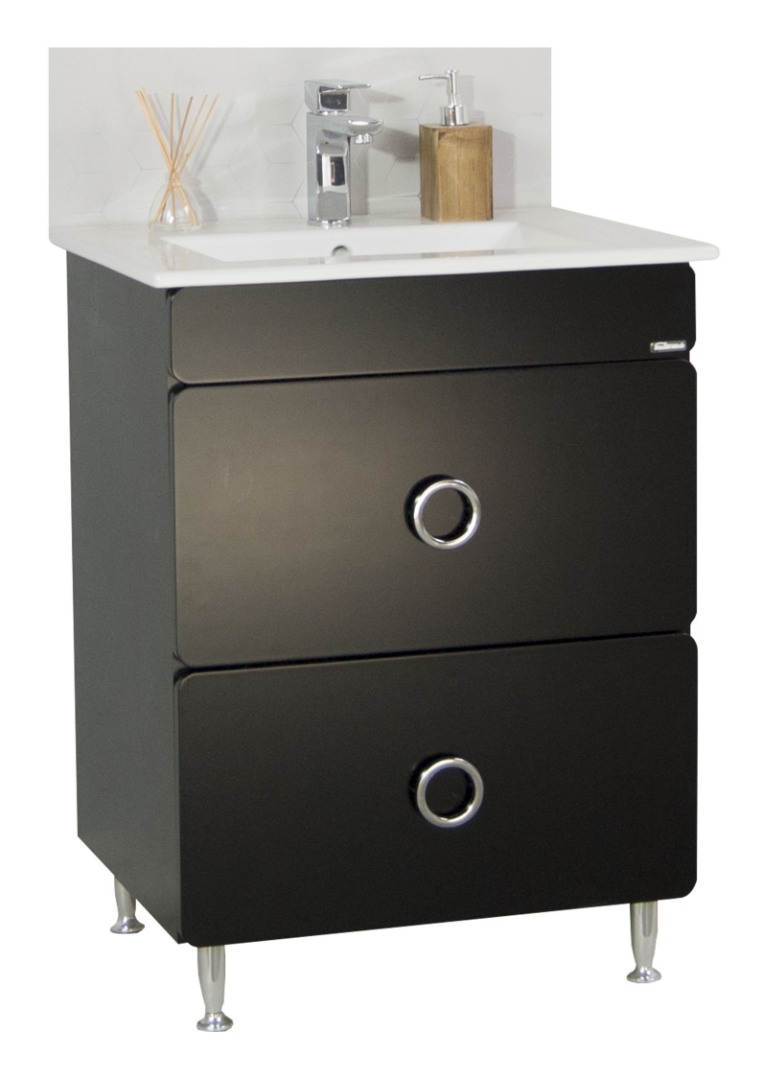 Mobilier Baie MDF și lavoar, Seria 080, Sertare, 60cm, Negru
