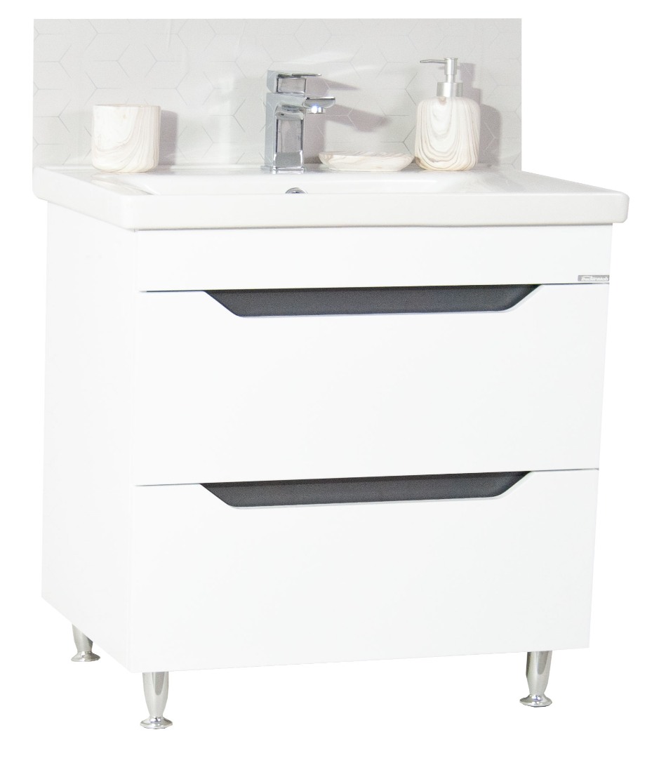 Kit bază MDF și lavoar, seria 756, 80cm, sertare, Alb/Antracit