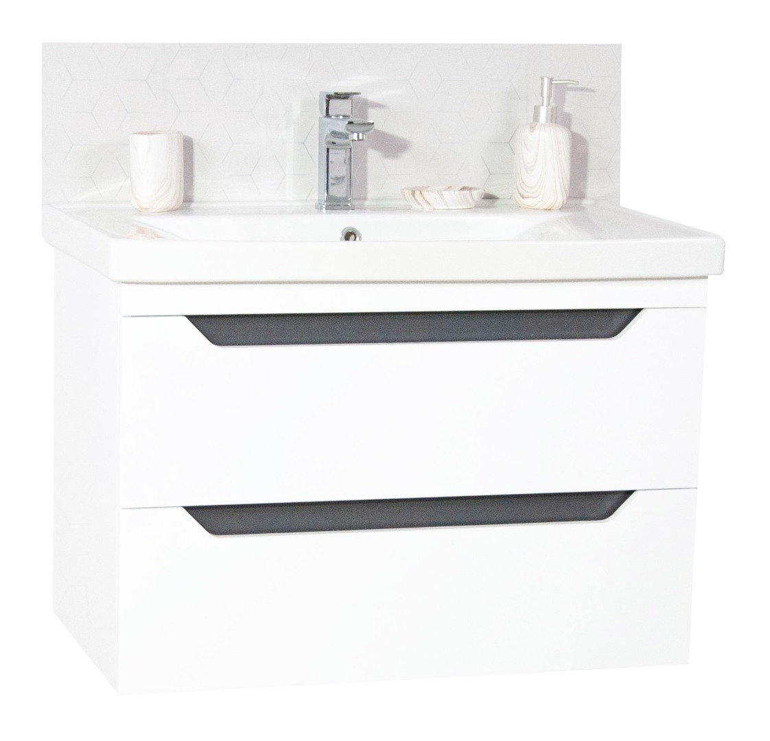 Kit bază MDF și lavoar, seria 756, 80cm, suspendată cu sertare, Alb/Antracit