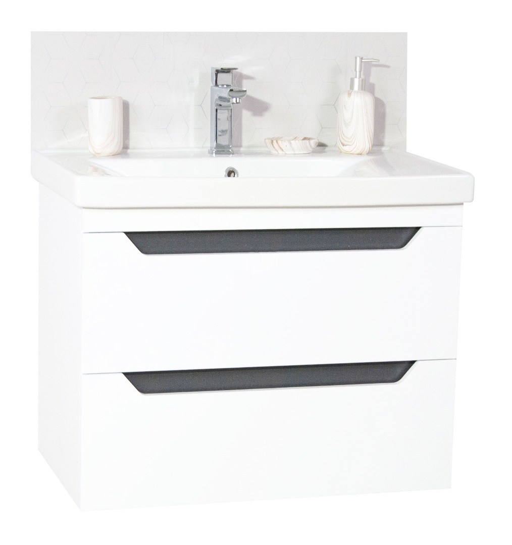 Kit bază MDF și lavoar, seria 756, 70cm, suspendată cu sertare, Alb/Antracit