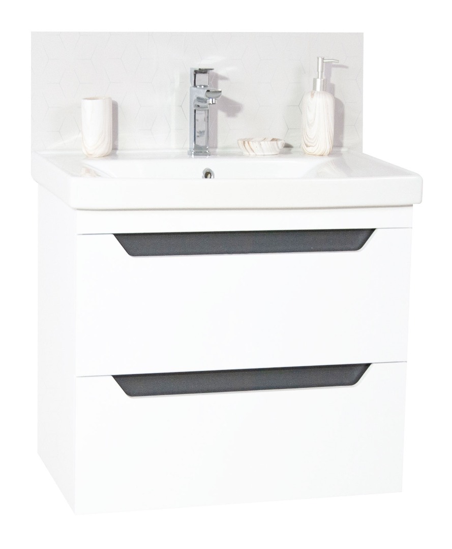 Kit bază MDF și lavoar, seria 756, 60cm, suspendată cu sertare, Alb/Antracit