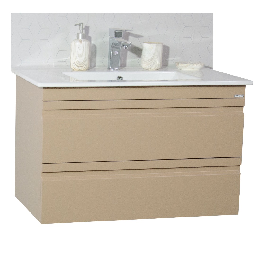Bază și lavoar, seria 086, 80cm, suspendată cu sertare, Cappuccino