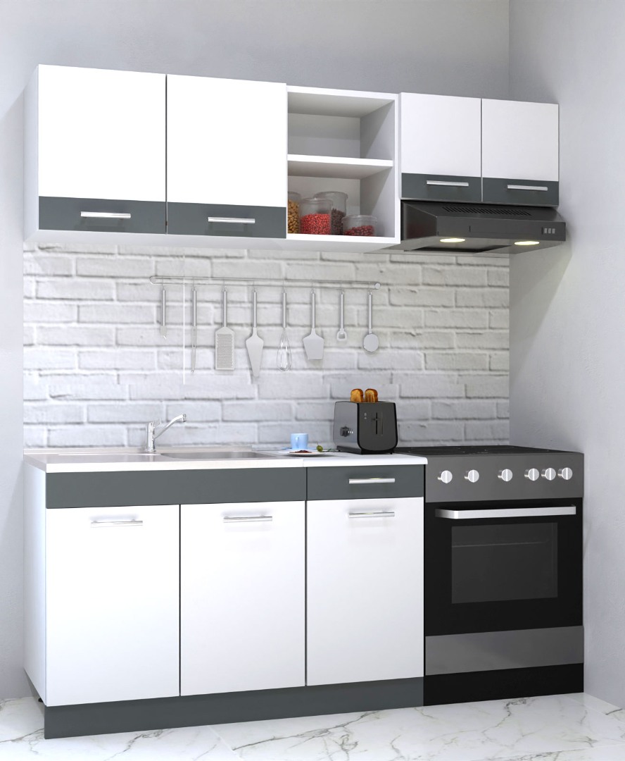 Set bucătărie Sarona, 180cm, alb/antracit