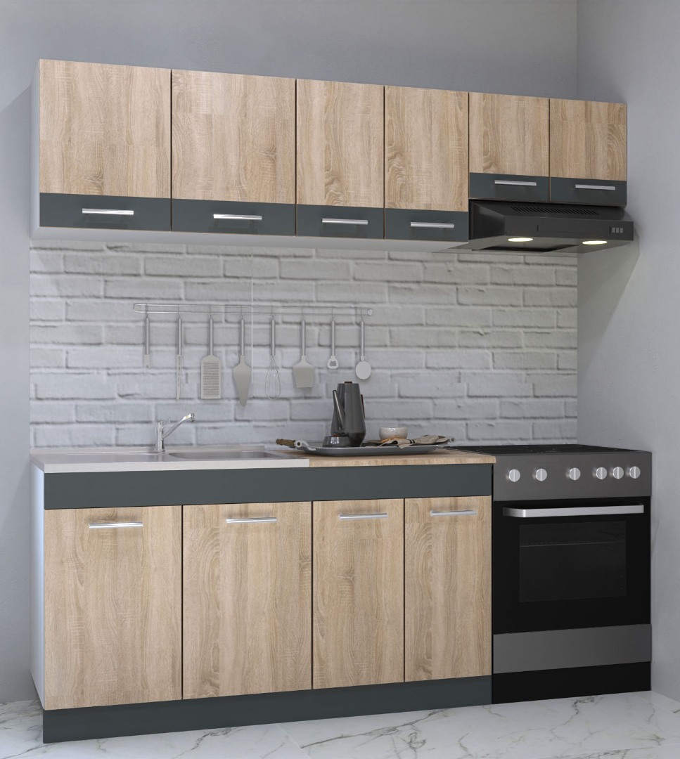 Set bucătărie Sarona, 200cm, corp hotă, sonoma/antracit