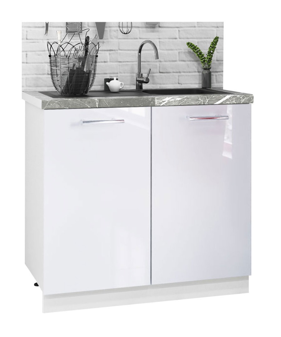 Corp inferior Bucătărie Iris, MDF vopsit, alb ultralucios, 80cm
