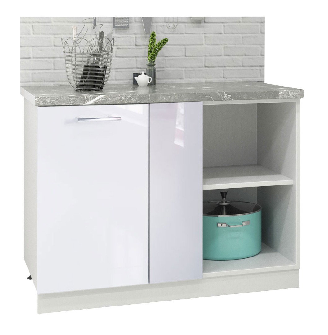 Corp inferior Bucătărie Iris, Colț stânga/dreapta, MDF vopsit, alb ultralucios, 100cm