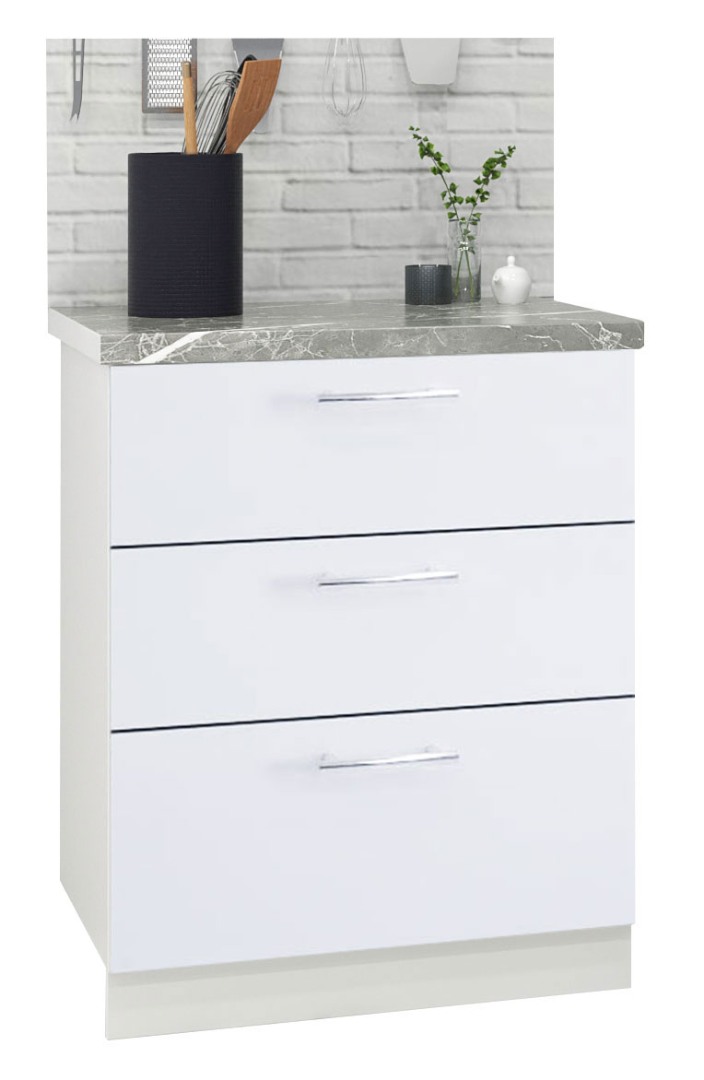 Corp inferior Bucătărie Iris, MDF vopsit, alb ultralucios, 60cm, cu sertare