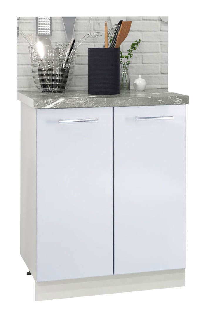 Corp inferior Bucătărie Iris, MDF vopsit, alb ultralucios, 60cm