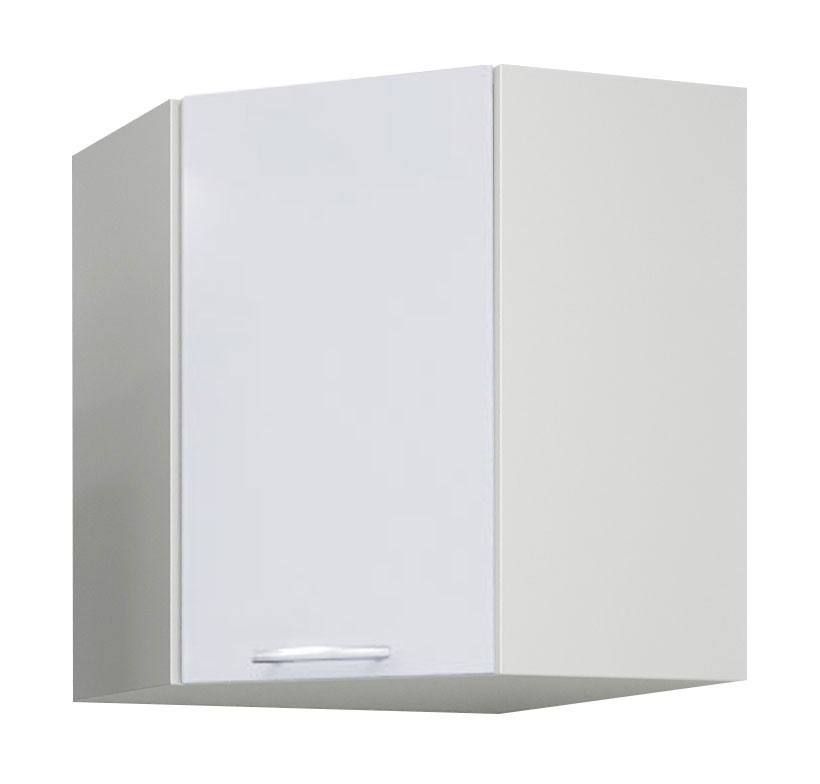 Corp suspendat colț Bucătărie Iris, MDF vopsit, alb ultralucios, 60cm